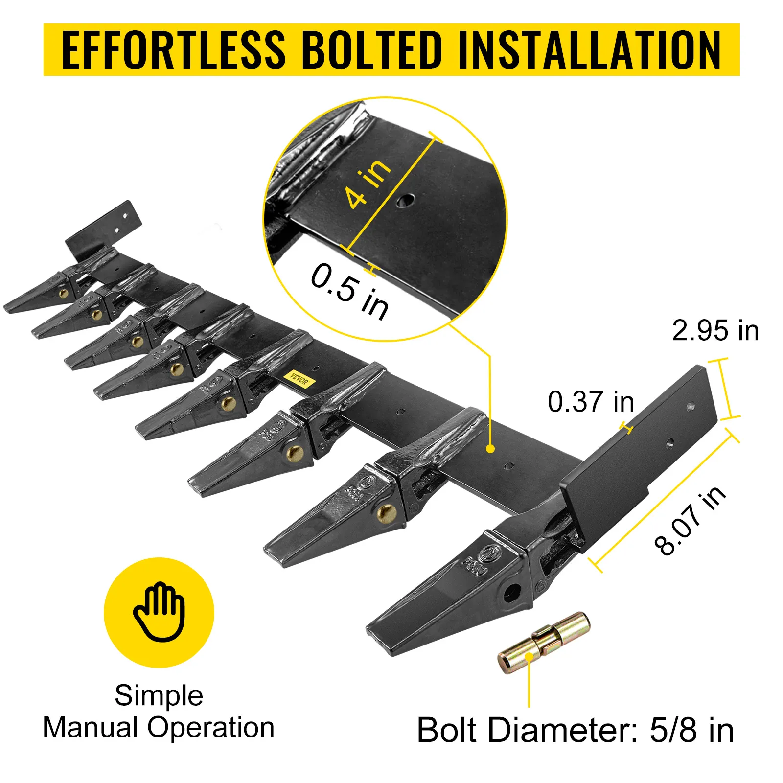 VEVOR bucket tooth bar with simple manual operation, bolt diameter 5/8 in.