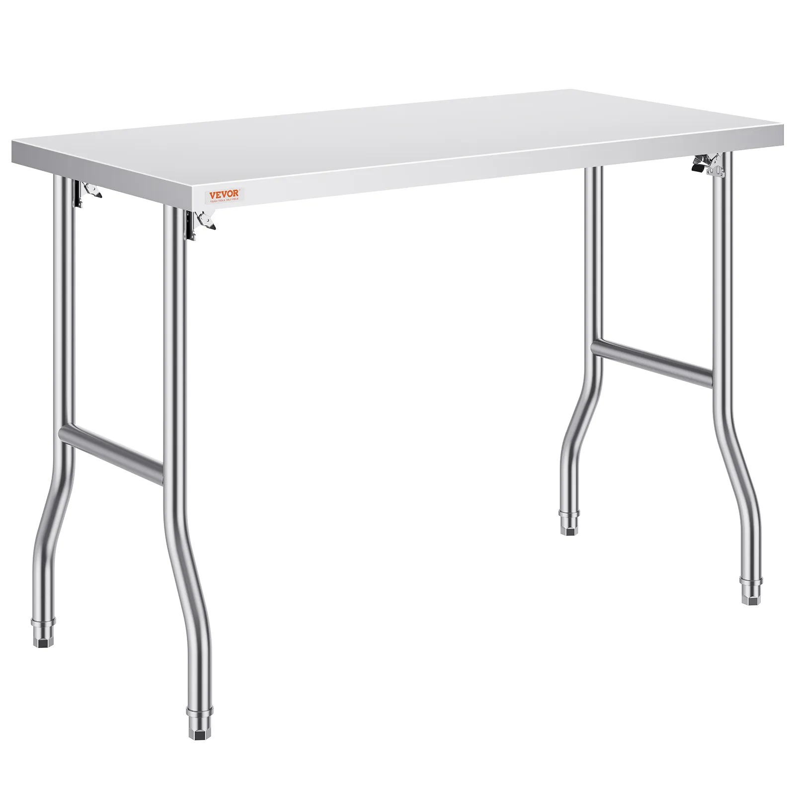 VEVOR stainless steel kitchen island with sturdy legs and flat work surface.