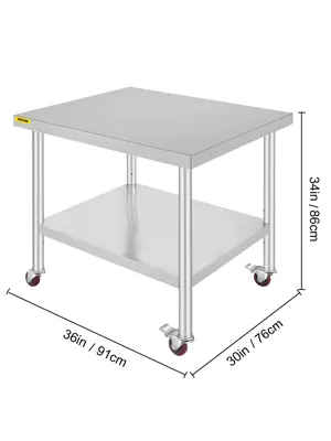 Tavolo da lavoro VEVOR in acciaio inox con ruote girevoli, dimensioni: 36 x 30 x 34 pollici.