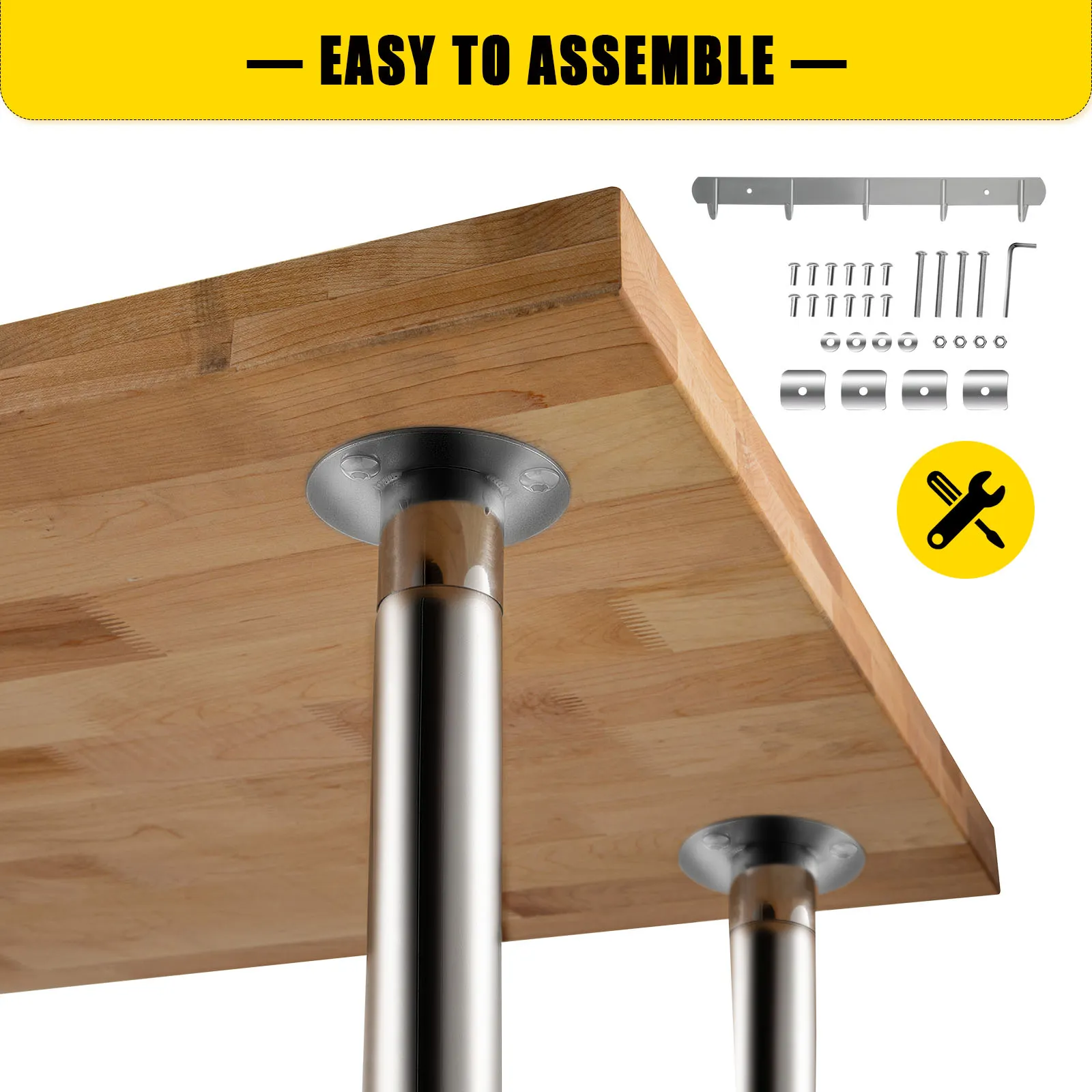 VEVOR maple top work table with easy assembly and stainless steel legs.