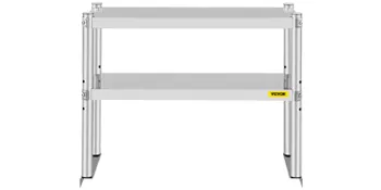 stainless steel VEVOR double overshelf with two adjustable tiers for kitchen storage.