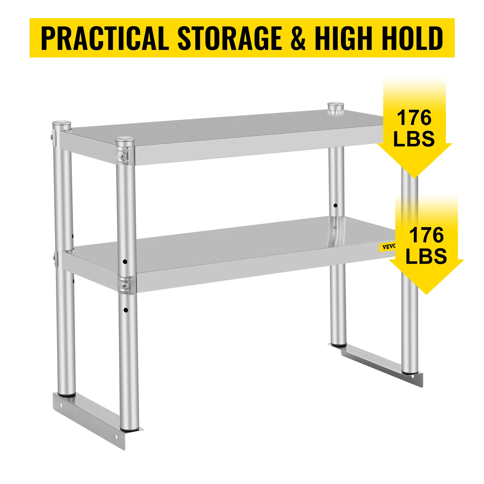 VEVOR double overshelf with 176 lbs capacity per shelf, practical storage solution.