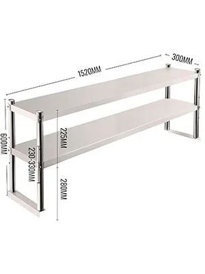 VEVOR double overshelf with adjustable height, durable stainless steel, 1520mm length.