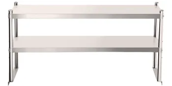 stainless steel VEVOR double overshelf with two-tier storage for kitchen or workspace.
