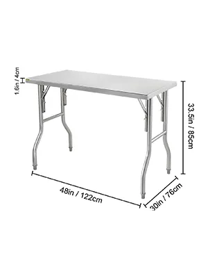 Mesa de preparación comercial plegable VEVOR, acero inoxidable, 48" x 30", patas plegables.