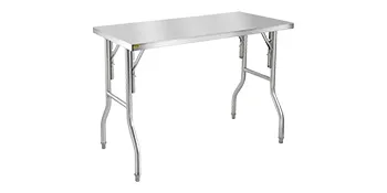 Mesa de preparación comercial plegable VEVOR de acero inoxidable con patas plegables.