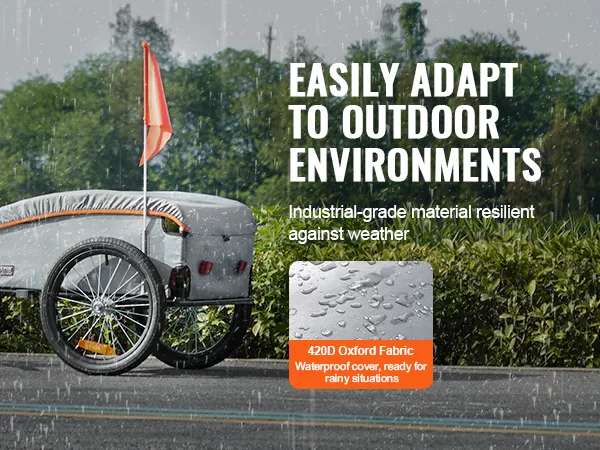 VEVOR-Fahrradanhänger mit Regen- und wasserdichter Stoffabdeckung sowie rostfreiem, pulverbeschichtetem Rahmen für lange Haltbarkeit.