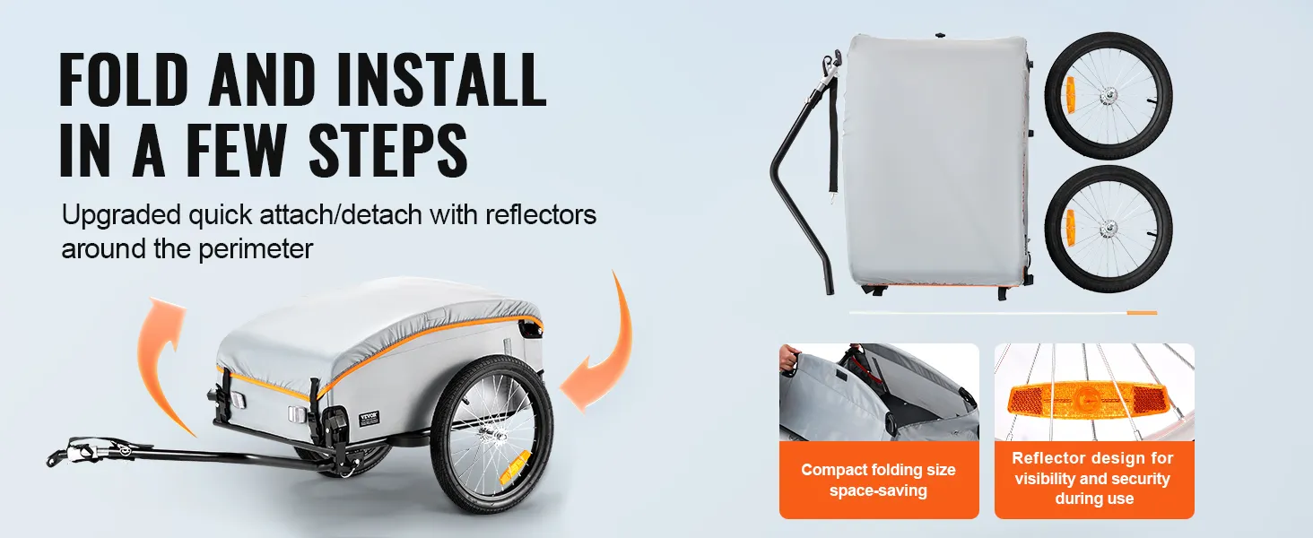 VEVOR faltbarer anhänger mit reflektoren für einfache lagerung und sichere nutzung.