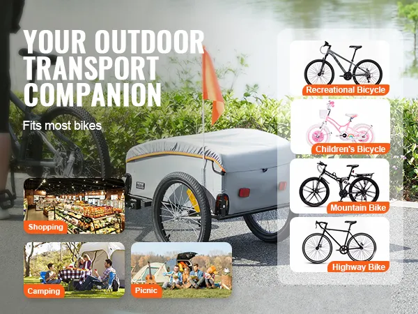 VEVOR-Fahrradanhänger zum Ankuppeln an ein Fahrrad, bereit zum Einkaufen, Campen und Picknicken. Passt für die meisten Fahrräder.