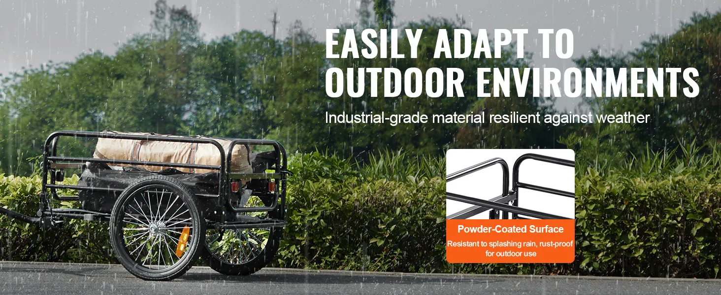 VEVOR-Fahrradanhänger mit pulverbeschichteter Oberfläche und wasserdichtem Oxford-Gewebe, das sich an Regen anpasst.