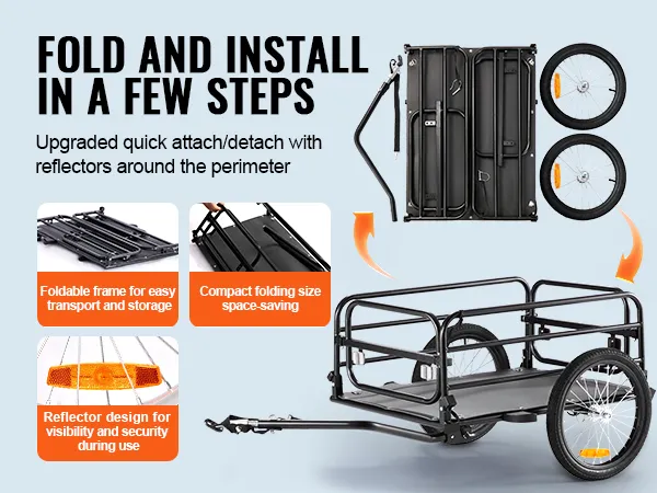 VEVOR-Fahrradanhänger mit faltbarem Rahmen, Schnellanbau/-abnahme und Reflektoren für mehr Sicherheit.