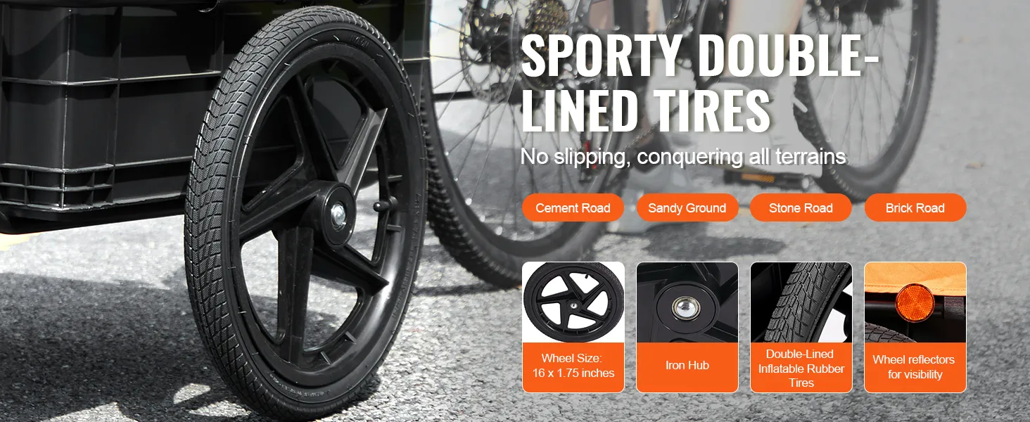 VEVOR fietskar met sportieve dubbelwandige banden voor alle terreinen, inclusief cement- en zandgrond.