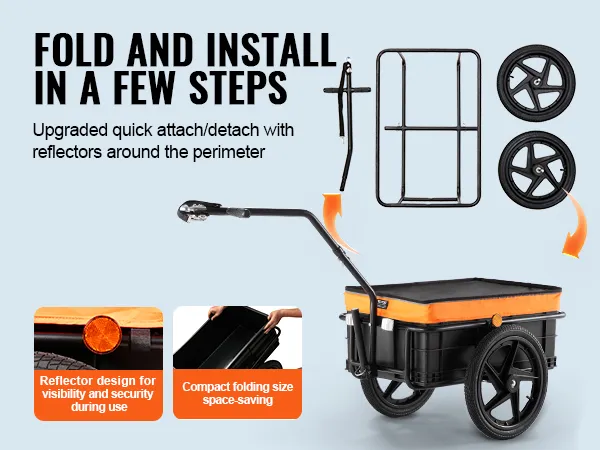 VEVOR fietskar opvouwbaar, snel te bevestigen/demonteren, reflectoren voor zichtbaarheid en veiligheid.