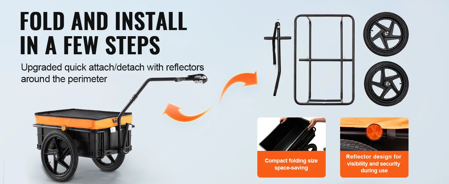 VEVOR fietskar opvouwbaar, snel te bevestigen/demonteren, reflectoren voor zichtbaarheid en veiligheid.