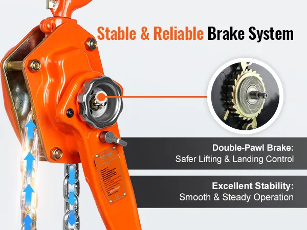 VEVOR manual lever chain hoist with double-pawl brake system ensures safe and stable operation.
