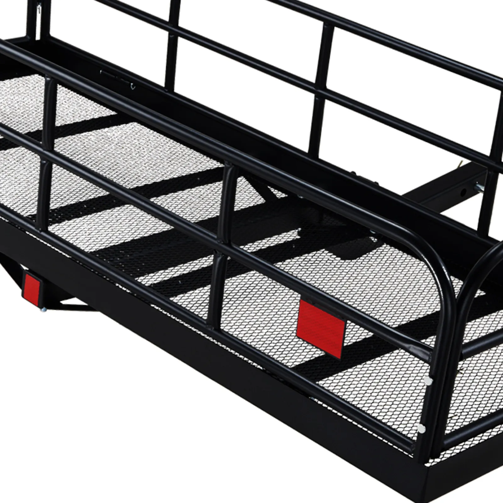 VEVOR trail hitch cargo carrier with black mesh base and red reflectors for enhanced visibility.