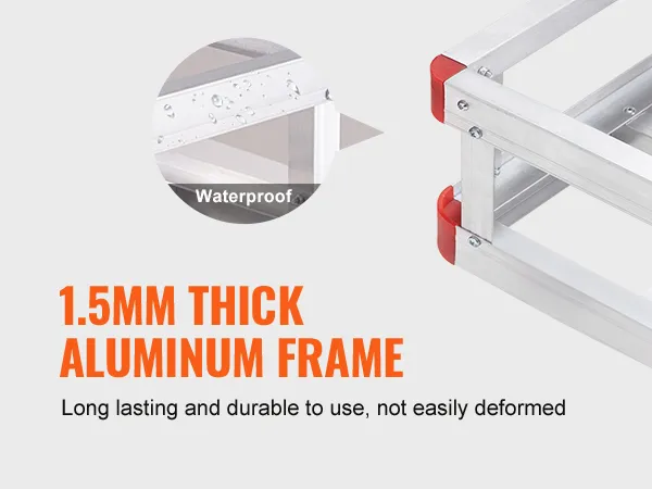 1.5mm thick aluminum frame of the VEVOR hitch cargo carrier, durable and waterproof.
