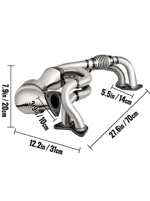 Edelstahl-VEVOR-Katalysator für Subaru mit angegebenen Abmessungen.