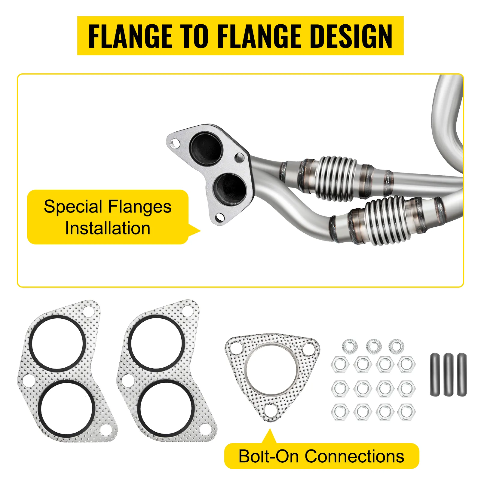 VEVOR-Katalysator Subaru mit Flansch-zu-Flansch-Design und Schraubverbindungen.