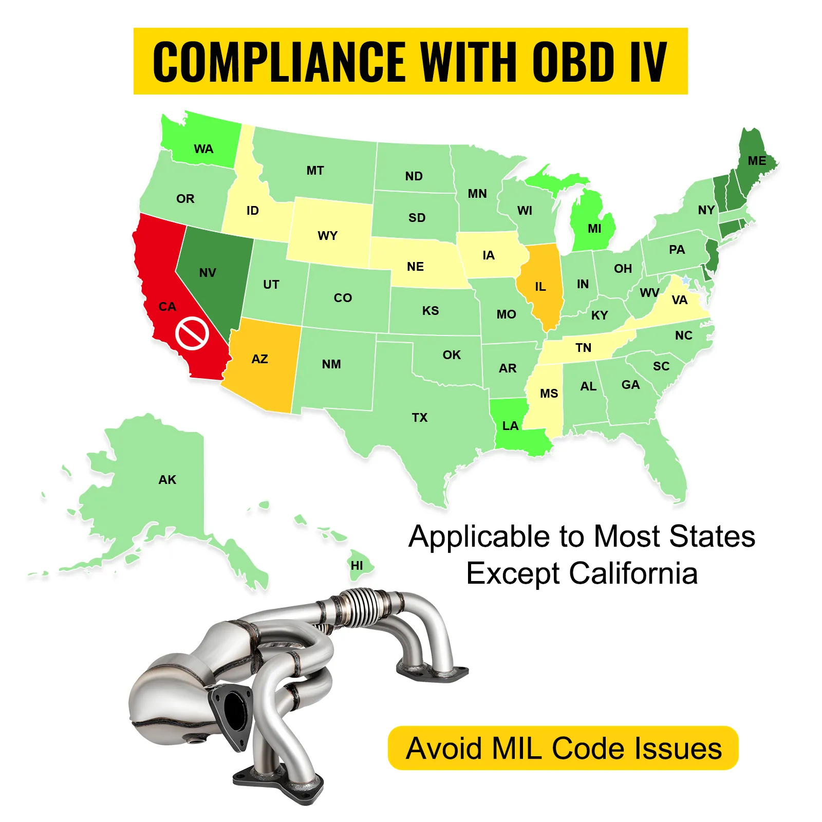 VEVOR-Katalysator-Konformitätskarte für Subaru, außer Kalifornien. Vermeiden Sie MIL-Codes.