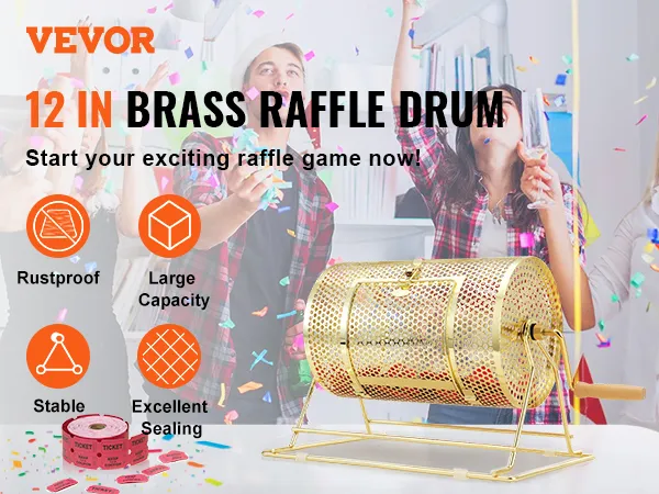 VEVOR raffle drum 12in brass raffle drum with rustproof design and large capacity, ready for exciting games.