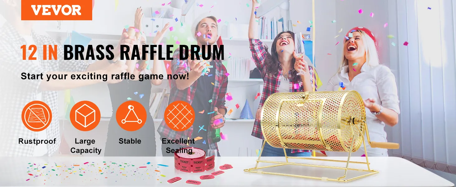 VEVOR raffle drum 12in brass raffle drum with rustproof design and large capacity, ready for exciting games.