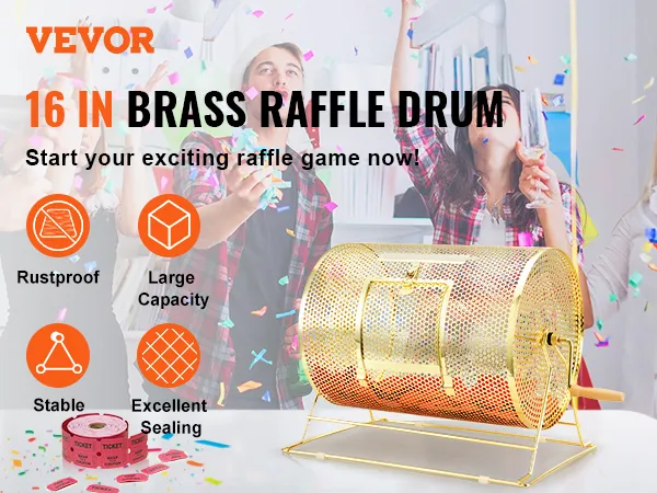 VEVOR raffle drum - 16 in brass, rustproof, large capacity, stable, excellent sealing for exciting raffles.