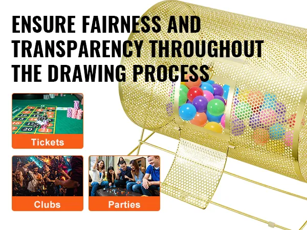 VEVOR raffle drum ensures fairness and transparency in drawing processes for tickets, clubs, and parties.
