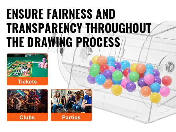VEVOR acrylic raffle drum ensures fairness and transparency in drawings for tickets, clubs, and parties.