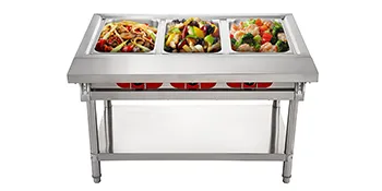 Calentador de alimentos eléctrico comercial VEVOR con tres bandejas de comida llenas de varios platos.