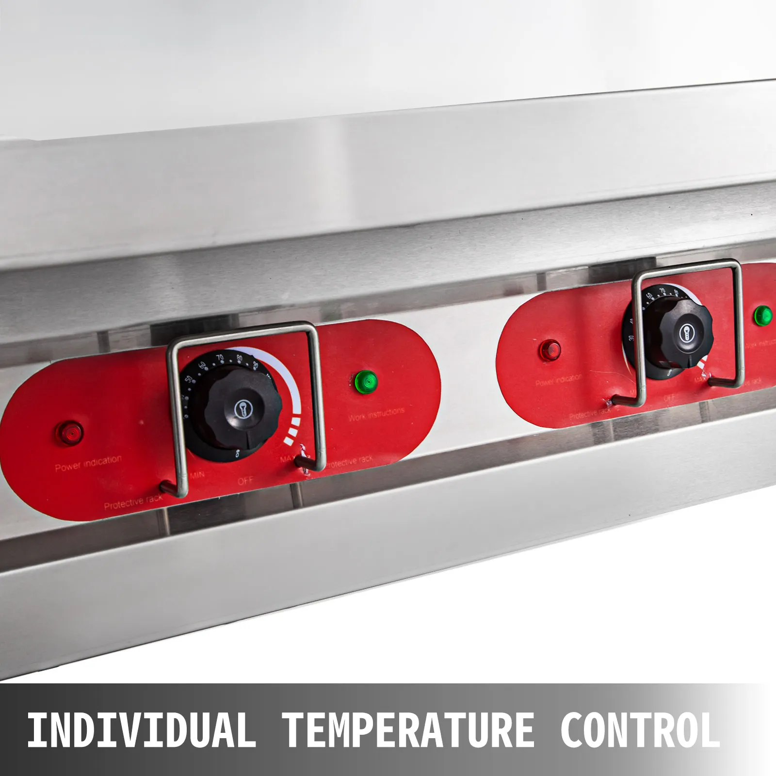 Calentador de alimentos eléctrico comercial VEVOR con configuraciones de control de temperatura individuales.