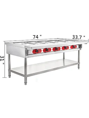stainless steel VEVOR commercial electric food warmer with six red dial controls.
