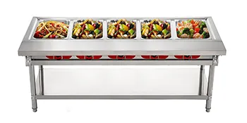 VEVOR commercial electric food warmer with five food trays filled with colorful dishes.