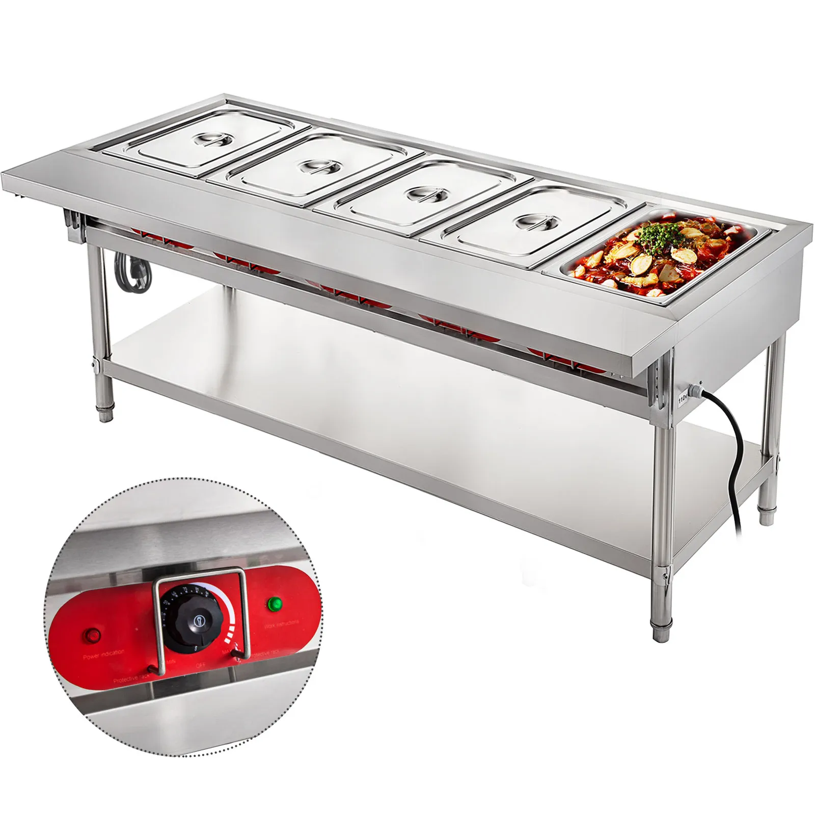 VEVOR commercial electric food warmer with stainless steel design and control dial.