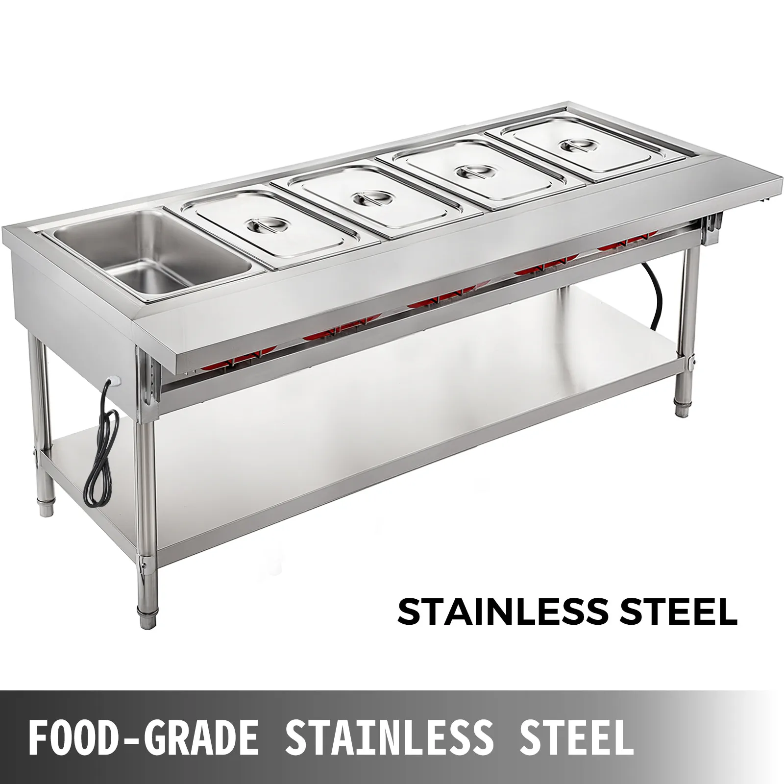 VEVOR commercial electric food warmer with stainless steel body and 4 compartments.