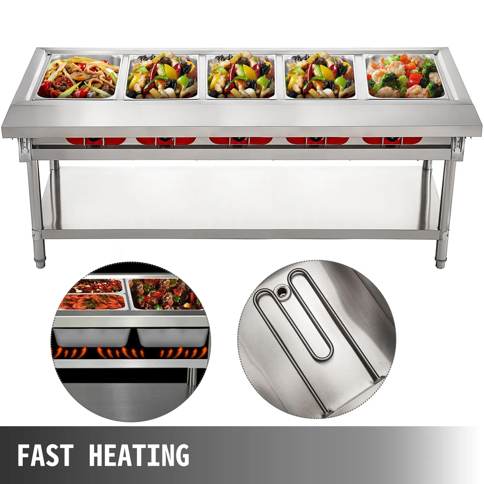 VEVOR commercial electric food warmer with multiple food trays and fast heating elemento