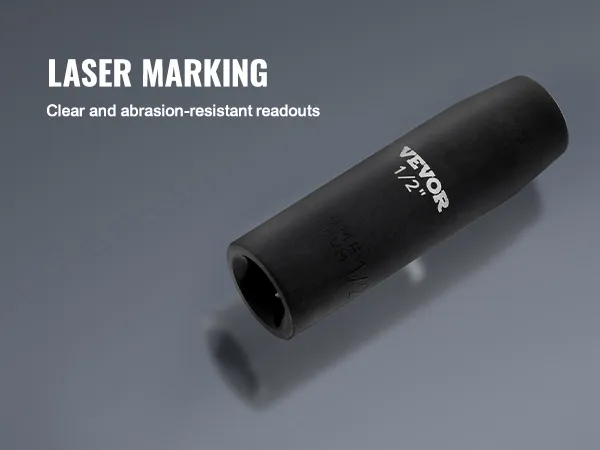 VEVOR impact socket set with clear, abrasion-resistant laser marking for easy readouts.