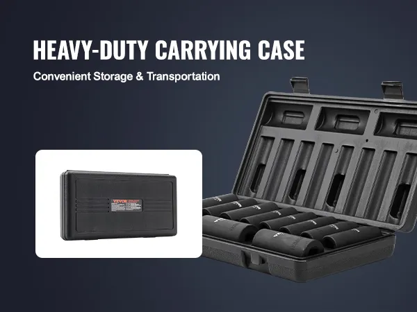 VEVOR impact socket set in heavy-duty carrying case for convenient storage and transportation.