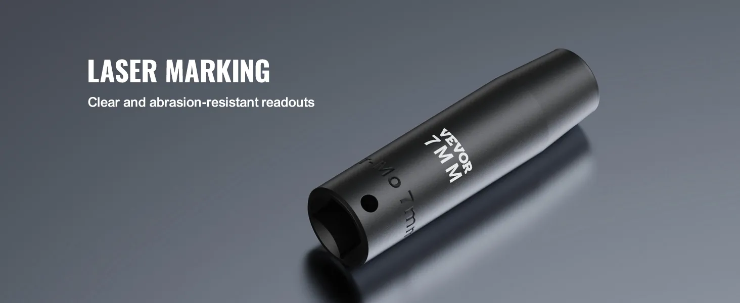 VEVOR impact socket set 7mm with laser marking for clear, abrasion-resistant readouts.