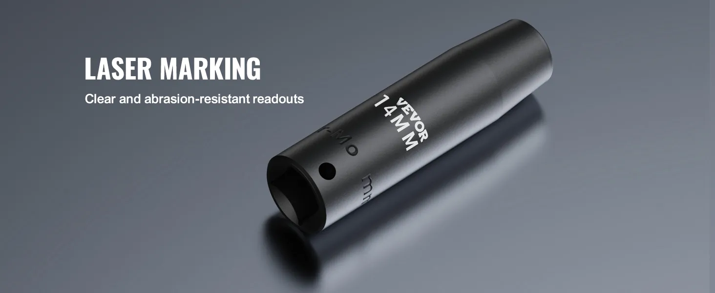VEVOR impact socket set with clear laser marking and abrasion-resistant readouts.