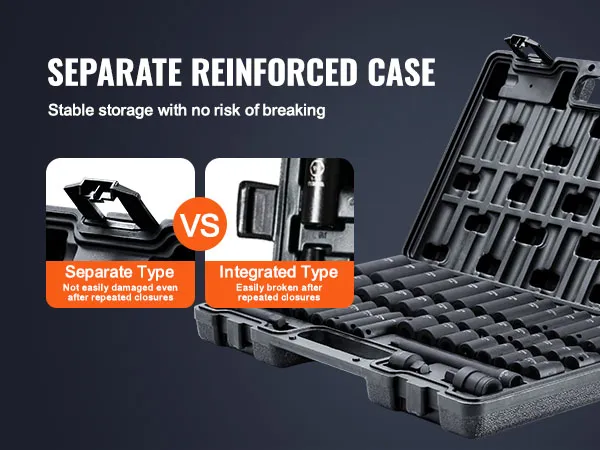 VEVOR 3/8" Drive Impact Socket Set, 48 Piece Socket Set SAE （5/16" -3/4"） & Metric （8-22mm）6 Point Cr-V Drive Extension Bar Universal Joint & Power Drill Adapter Includes Storage Case