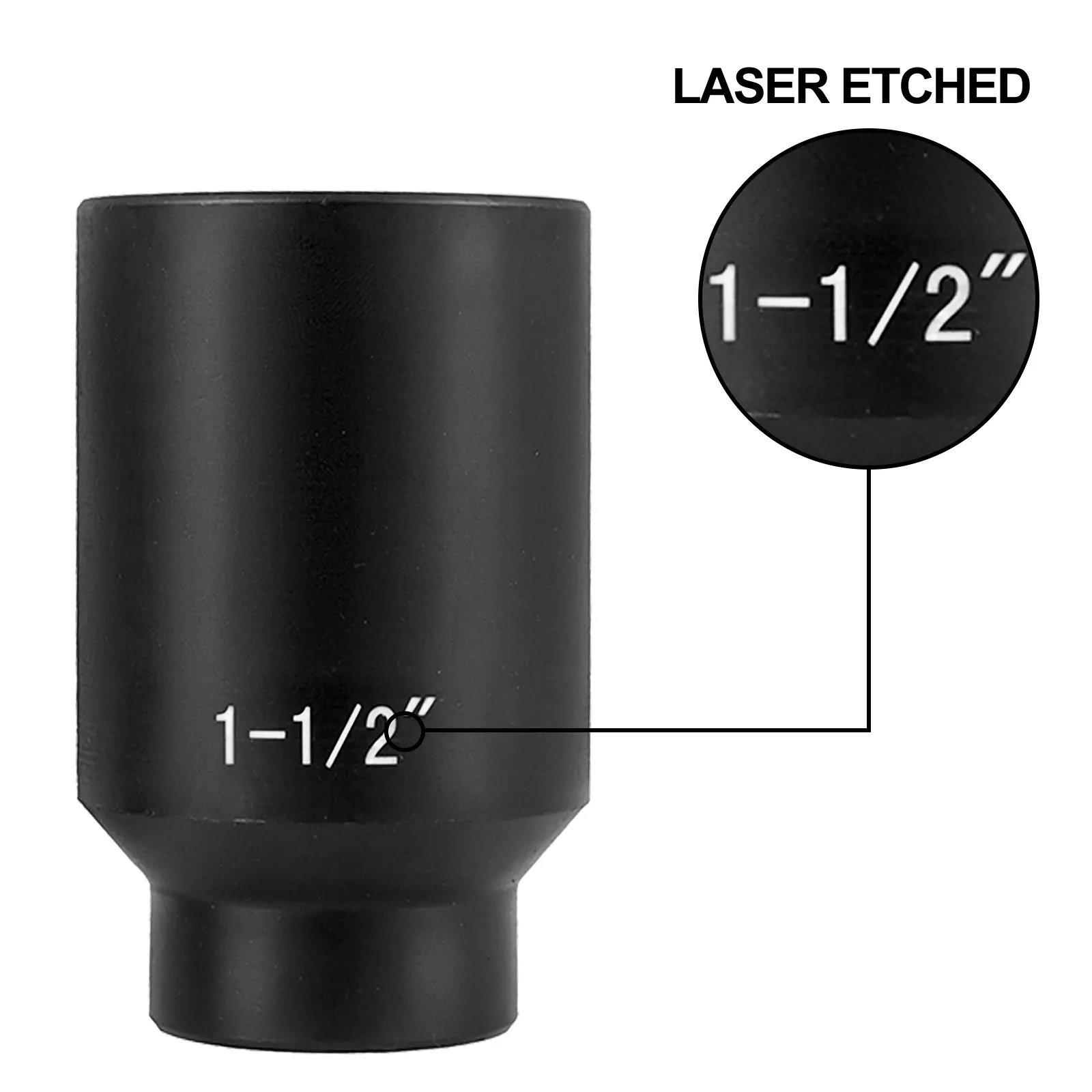 laser-etched VEVOR impact socket set, 1-1/2 inch, black finish.