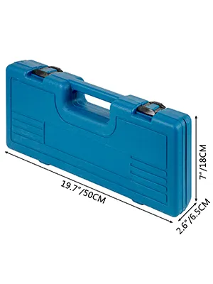 blue carrying case for VEVOR impact socket set with dimensions labeled in cm.