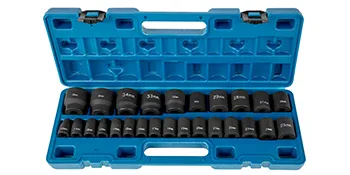 blue case with VEVOR impact socket set neatly organized in various sizes.