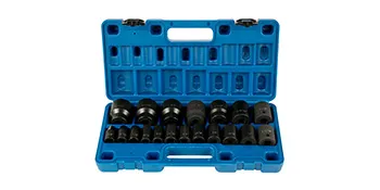 blue case containing VEVOR impact socket set with various socket sizes in organized slots.