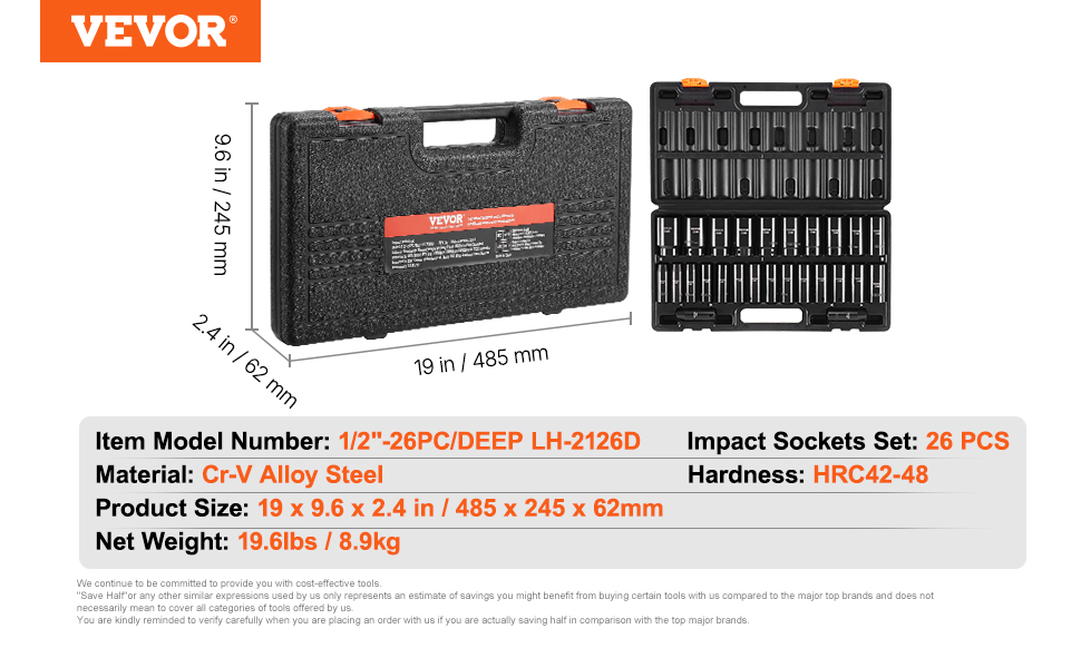 VEVOR Impact Socket Set, 1/2