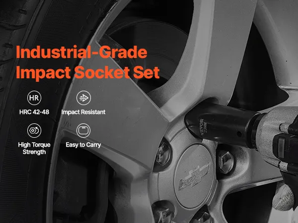 VEVOR impact socket set, 26 pcs in blue case near mechanic.