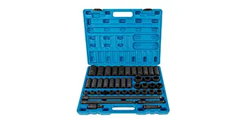 VEVOR impact socket set in blue case with various socket sizes.