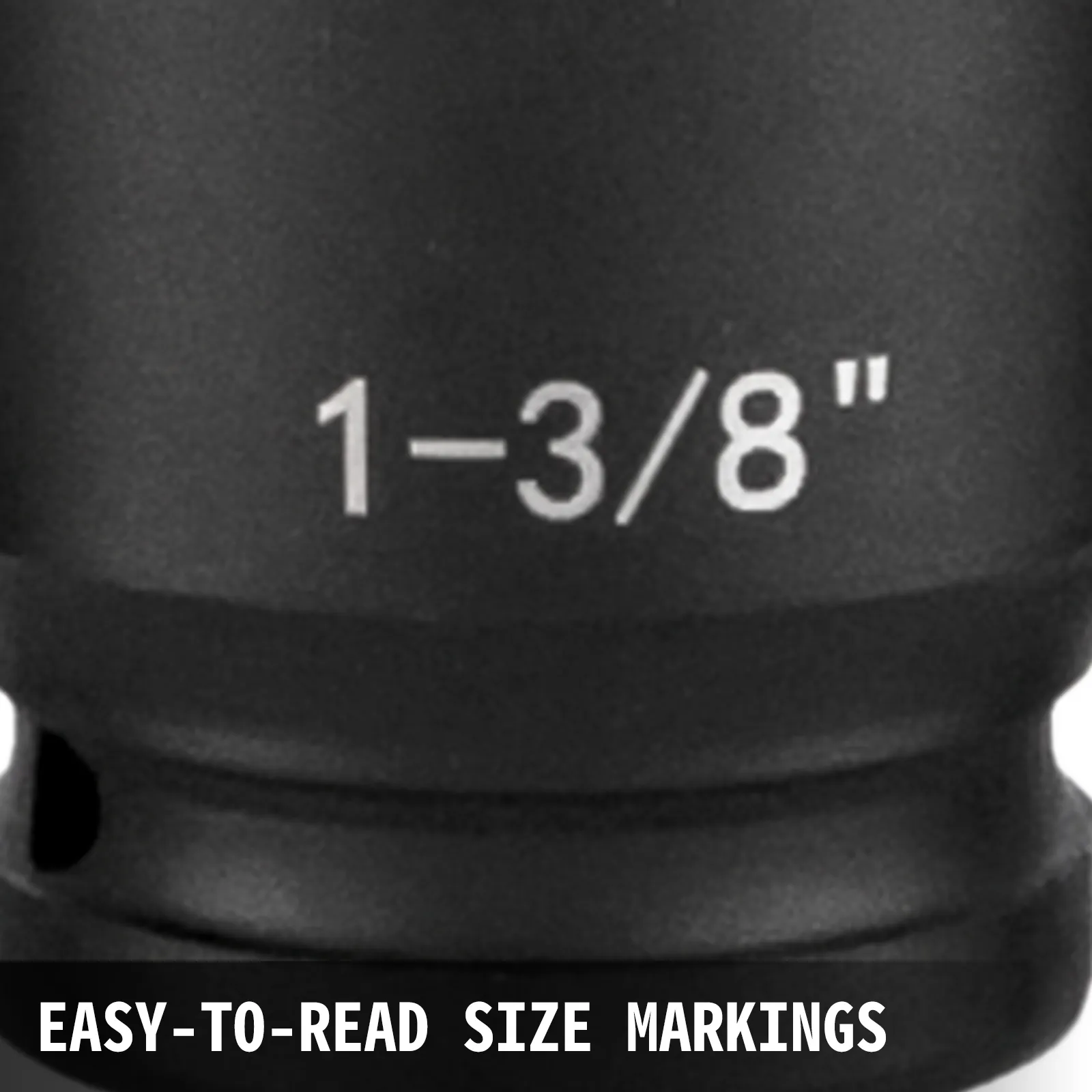 close-up of VEVOR impact socket set with easy-to-read size markings.