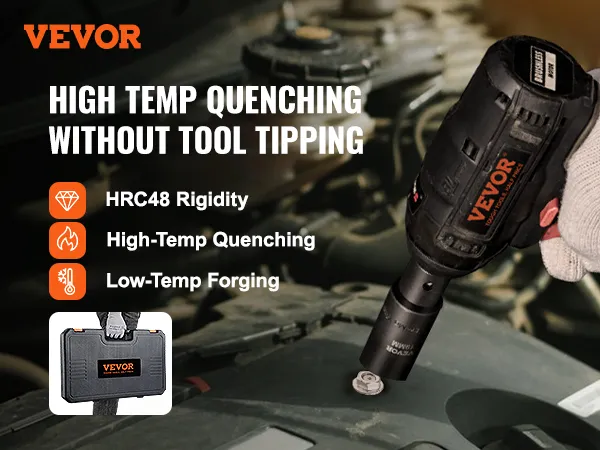 VEVOR deep impact socket set with high-temp quenching and low-temp forging for hrc48 rigidity.